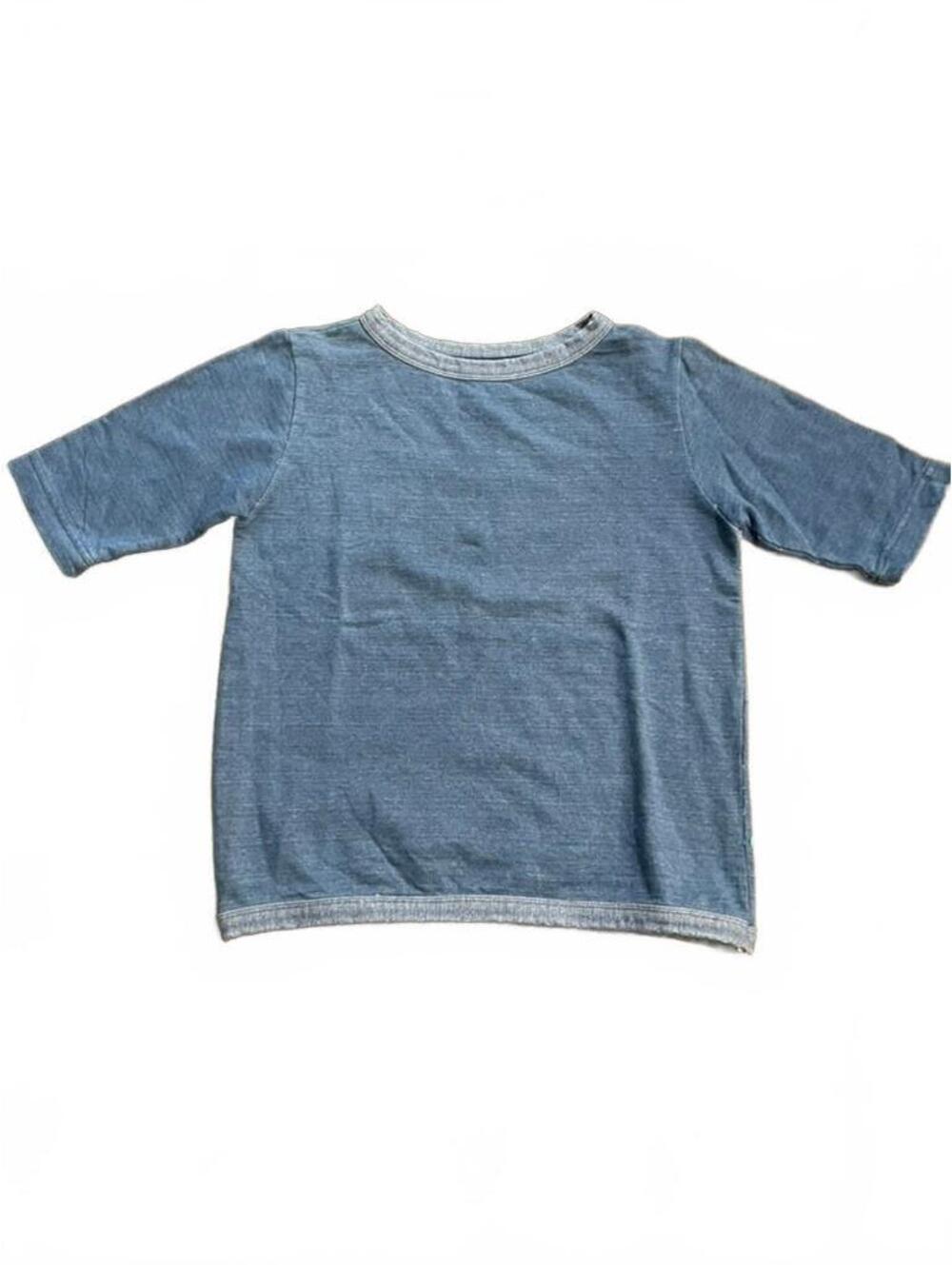 Vintage Denim Inspired Blue Short Sleeve Casual Top with Contrast Trim